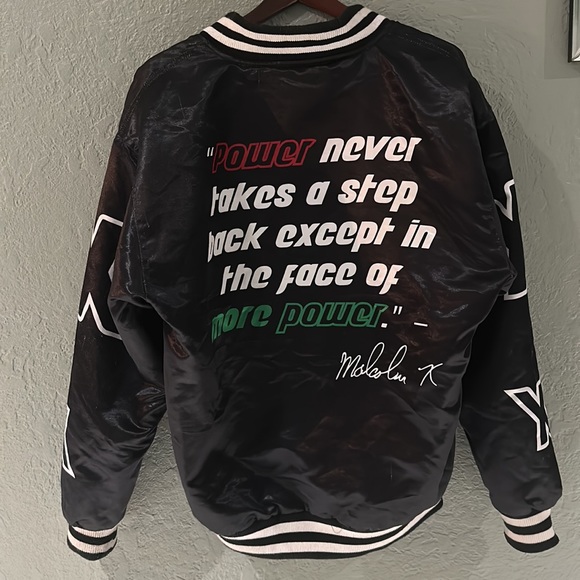 HEADGEAR CLASSICS - MALCOLM X POWER SATIN LONG SLEEVE BLACK AND WHITE JACKET - Picture 5 of 11